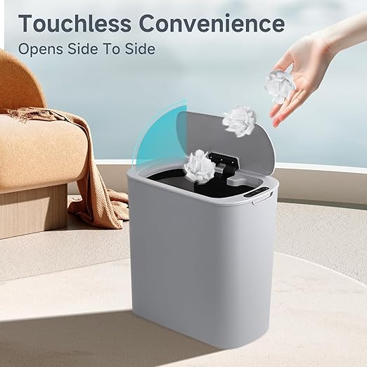 5 Gallon Motion Senor Bathroom Trash Can with Lid, Automatic Garbage Can Touchless, Smart Plastic Waste Basket for Narrow Spaces, Bathroom, Office, Bedroom, Living Room (Gray)