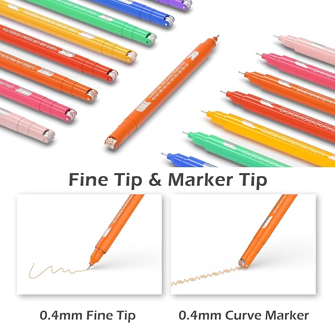 AECHY 8PCS Curve Highlighter Pen for Note Taking, Dual Tip Pens with 8 Different Curve Shapes & 8 Colors Fine Lines, Colored Curve Pens Set for Kids Journaling Back to School Supplies