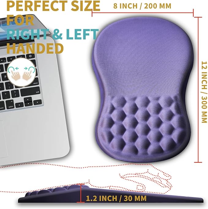 Hokafenle Ergonomic Mouse Pad Wrist Support with Massage Design, Wrist Rest Pain Relief Mousepad with Memory Foam&Non-Slip PU Base, Mouse Pads for Wireless Mouse & Desk (12x8 inch,Lavender)