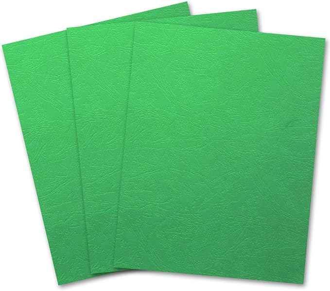 Binditek 100 Pack Grain Texture Paper Binding Presentation Covers, Letter Size, 13Mil, 90lb, 8.5 x 11 Inches, Un-Punched, Green