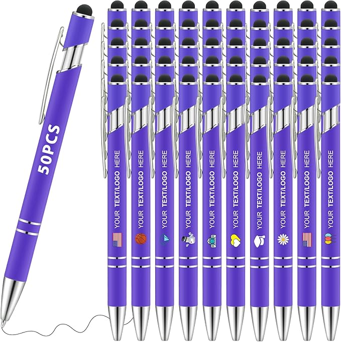 Personalized Pens 50pcs with Stylus Custom Ballpoint Pens in Bulk Engraved with Logo Text Personalized Bulk Black Ink for Office College Business