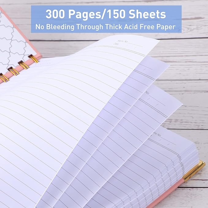 Spiral Notebook, College Ruled Notebook Journal, 8.5” x 11”, 300 Pages Leather Writing Journal for Women Men, A4 Hardcover Notebook for Work School, 24pcs Index Tabs, Pink