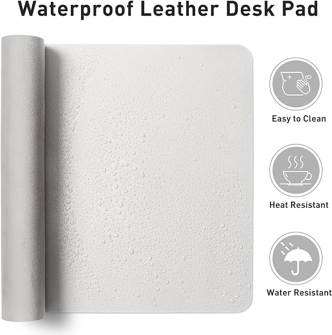 Aothia Leather Desk Pad Protector, Mouse Pad, Office Desk Mat, Non-Slip PU Leather Desk Blotter, Laptop Desk Pad, Waterproof Desk Writing Pad for Office and Home (23.6" x 13.7", Off-White)