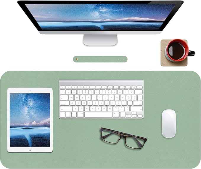 ‎Boutilon Leather Desk Pad 30" x14",Non-Slip Mouse Pad,Office Desk Mat,Waterprooft PU Leather Desk Blotter,Desk Pad Protector,Desk Writing Pad for Home Office Decor (M-Green)