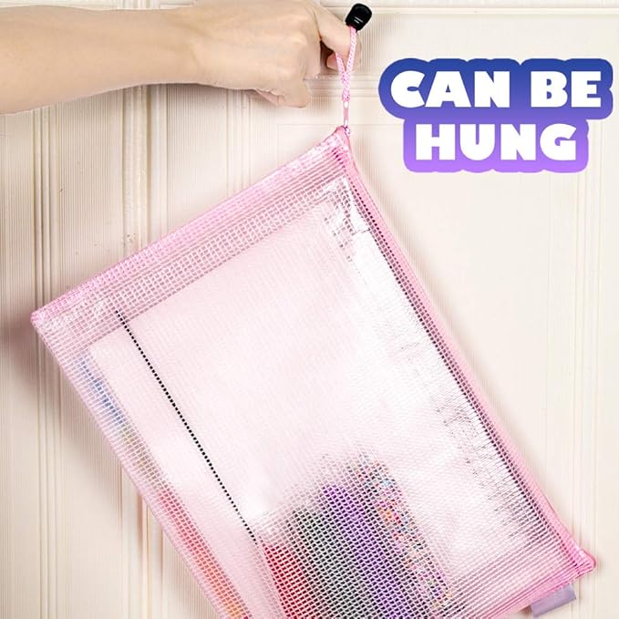 LEOBRO Mesh Zipper Pouches Bags, 10PCS Zipper Pouch, A4 Mesh Bags with Zipper, Zipper Pouches for Organization, Storage Bags for School Office Travel Supplies, File Jackets & File Pockets