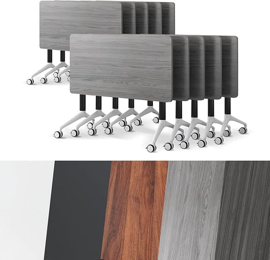Conference Room Table, Folding Conference Tables,Thicken Grey Tabletop,Flip Top Wooden Seminar Meeting Room Table for Conference Room Offices (10, Grey, 70.8”)