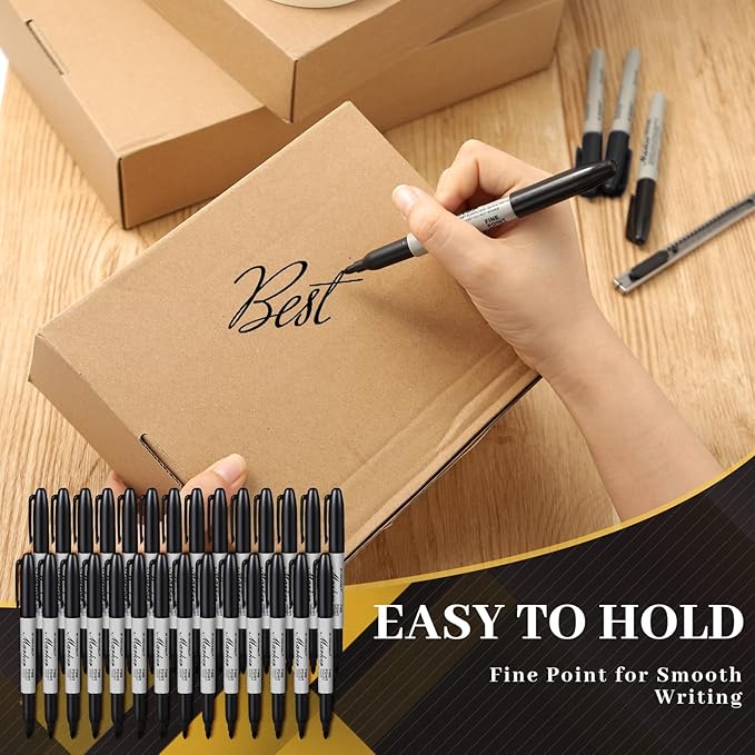 Thenshop 600 Pack Permanent Markers Bulk Black Permanent Marker Set Fine Point Pens Work on Wood, Metal, Stone, Glass