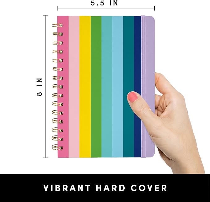PAPERAGE Lined Spiral Journal Notebook, (Rainbow Stripe), 160 Pages, Medium 5.5 inches x 8 inches - 100 GSM Thick Paper, Hardcover, Double-Wire Spiral Journal & Notebook