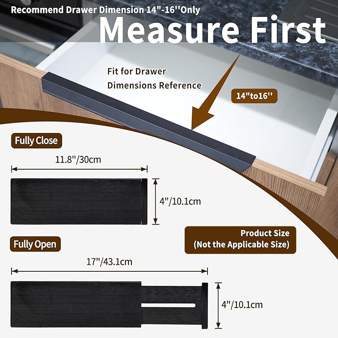 Utoplike Bamboo Dresser Drawer Dividers, 4'' High Adjustable Drawer Organizers for Clothing, Spring Loaded, Works in Kitchen, Bathroom, Bedroom, Drawer, Desk, 4 PCS, Black
