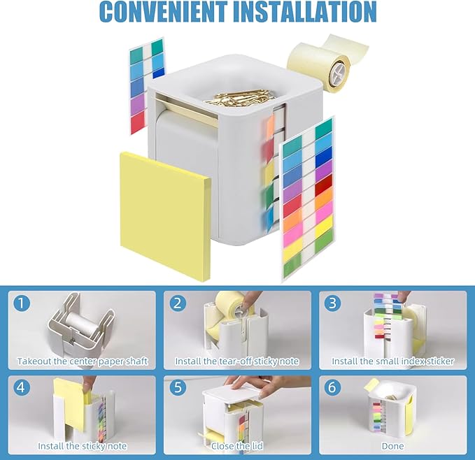 5-in-1 pop up Sticky Note Dispenser with self-Adhesive Notepad, Colour Labels, Ideal for Homeschool and Office Organize