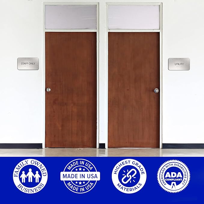 Staff Only Sign for Business - Office Signs, Aluminum Brushed Silver, Tamper-Proof, Heavy Duty Mounting Tape, Easy Install, Office Décor, ADA Compliant, Grade 2 Braille (7” W x 4” H) ADASigns.org