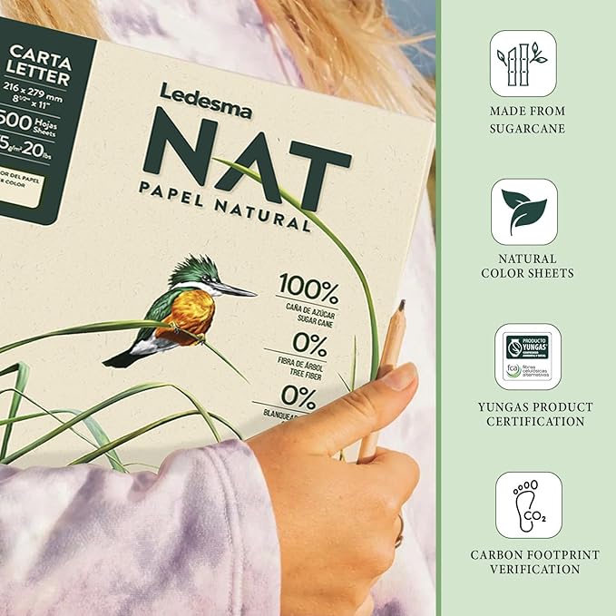 Letter Size 8.5"x11" Sugarcane Pulp Printer Paper - 75 GSM, Unbleached Paper Multipurpose Copy Printer Paper - for All Office & Photocopy Printers, Designs, Crafts (5 Ream)