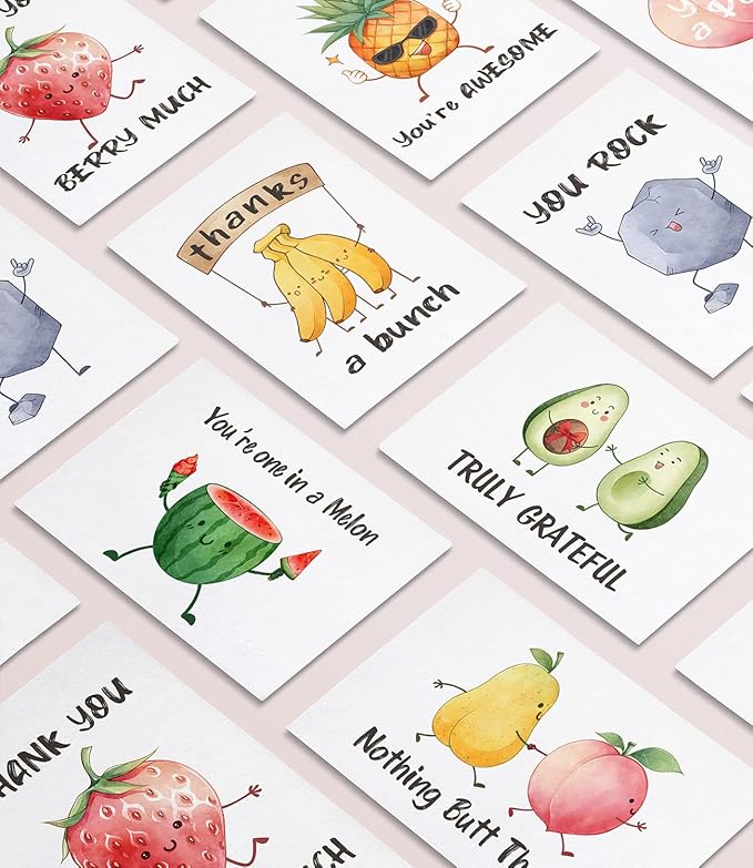 32 Funny Thank You Cards wtih Envelopes & Stickers,Fun Greeting Note Cards 4 x 6 in,Bulk Boxed Set Assortment for Employee Teachers Friends Business Coworker Gratitude Appreciation