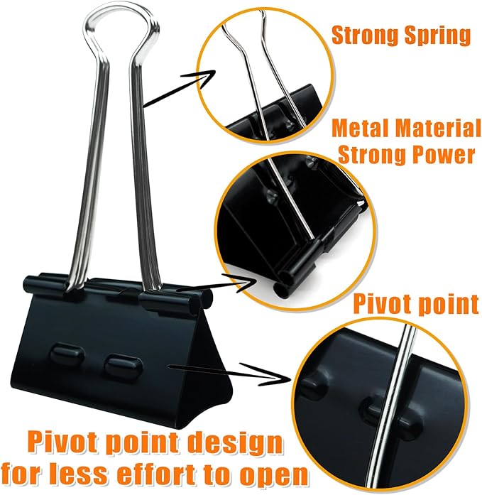 48Pcs Binder Clips(2 Inch), Upgrade Large Binder Clips Heavy Duty Paper Clamps for Office and Home Supplies