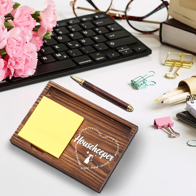Housekeeper Sticky Note Holder Wooden, Thank You Gift for Housekeeper, Appreciation Gift for Cleaning Crew Squad Social Worker Desk Self-Stick Note Pad Holders TZP33