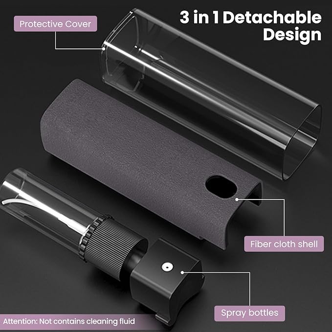 2 Pcs Screen Cleaner Kit, 3-in-1 Touchscreen Mist Cleaner Spray Bottle Tool & Microfiber Cloth for Phone/Laptop/Tablet/TV/Monitor/Car Screens(Pink+Grey)