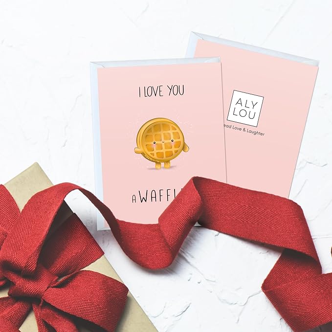 ALY LOU Anniversary Card for Her Him/Girlfriend Wife/Husband Boyfriend, Friendship Thank You Birthday Kawaii Greeting Card (I Love You A Waffle Lot)