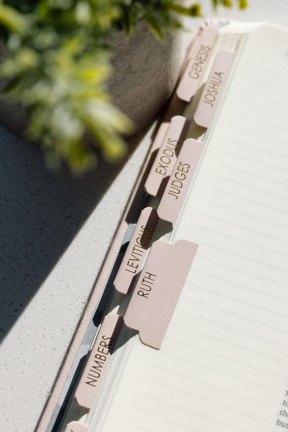 Bible Tabs for Women Study Bible, Gold Embossed Matte Catholic Bible Tabs Pink, Bible Book Index Tab Bible Book Tabs w/Old & New Testament Pink Bible Tabs Perfect Laminated Bible Study Supplies Peony