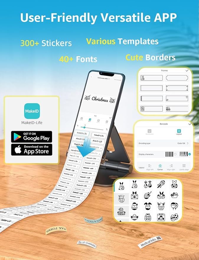 MakeID Rabbit Label Maker Tape - Self-Adhesive Sticker Label Tape Refill Compatible with MakeID L1 Q1 Label Machine - Waterproof 6-Layer Laminated Film, Split-Back Design, 0.63" x13' (16mm x 4m)