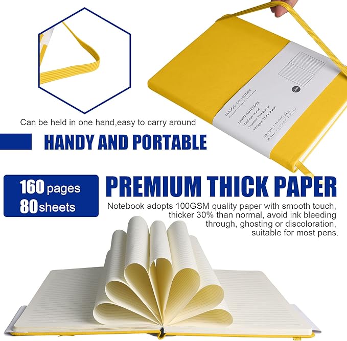 Lined Journal Notebook, 10Pack(bright yellow), 160 Pages, Medium 5.7 inches x 8 inches - 100 gsm Thick Paper, Hardcover
