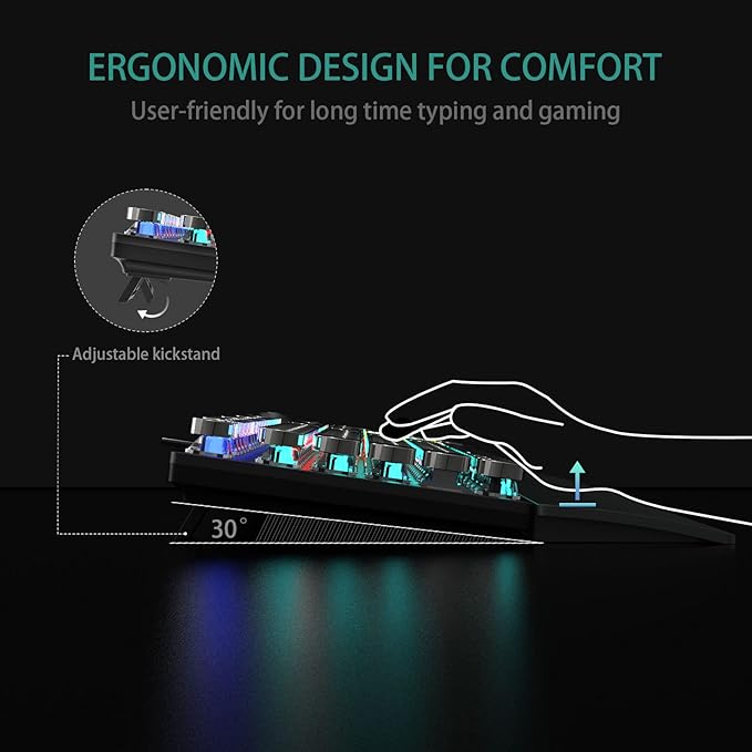 AULA F2088 Typewriter Style Mechanical Gaming Keyboard Blue Switches,Rainbow LED Backlit,Removable Wrist Rest,Media Control Knob,Retro Punk Round Keycaps,USB Wired Computer Keyboard
