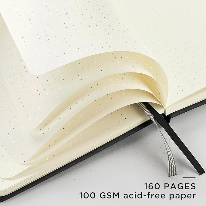 &And Per Se Dotted Journal Notebook, A5 Hardcover Leather Bullet Dotted Journal, 160 Pages 100 gsm Thick Dotted Paper，3 Sheets of Stickers Included (Black)