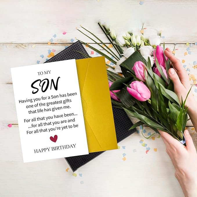 Lovely Birthday Card for Son Stepson Grandson Son in Law, Cute Birthday Gift from Dad Mom Parent, Unique Bday Decor For Boys
