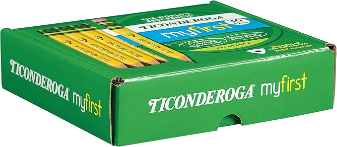 Ticonderoga My First Short Triangular Wood-Cased Pencils, #2 HB Soft, Yellow, 36 Count