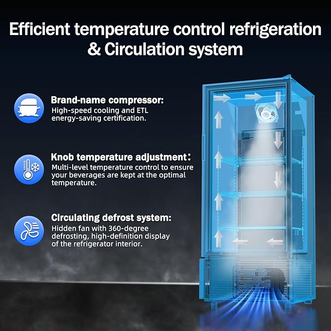 6.5 Cu.Ft Commercial Beverage Refrigerator Glass Door Upright Drink Cooler Display Fridge with Adjustable Shelves and LED Light for Restaurant Bar Store Office