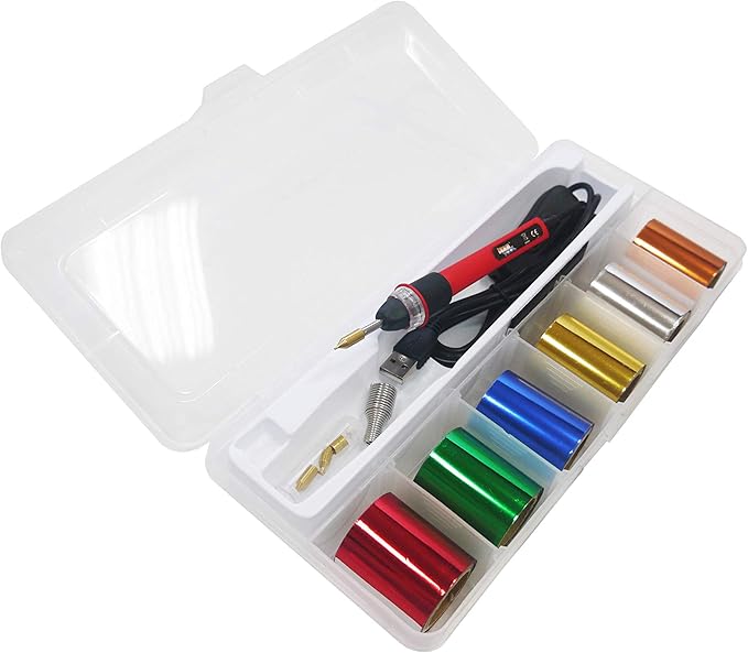 KINGTOOL Hot Foil Embossing Stamping Pen with 6 Rolls Hot Foil Papers, USB Powered (with 4 Nibs) (Red)