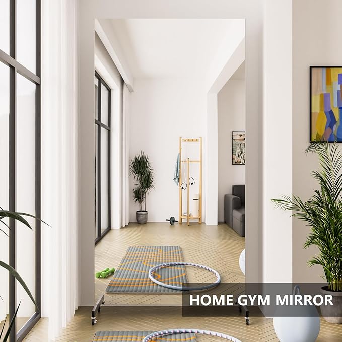 Brisafe Home Gym Mirror 79'' x 44'' - Safety Mirror with Wheels, Ultra Clear Nano Material, Oversized Shatterproof, 16LB, Black
