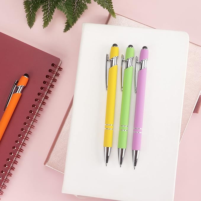 Bribobo 8 Pack Ballpoint Pen 2-in-1 Stylus Retractable Ballpoint Pen with Stylus tip, Metal Stylus Pen for Touch Screens, 1.0 mm Black Ink(Mixed Color)