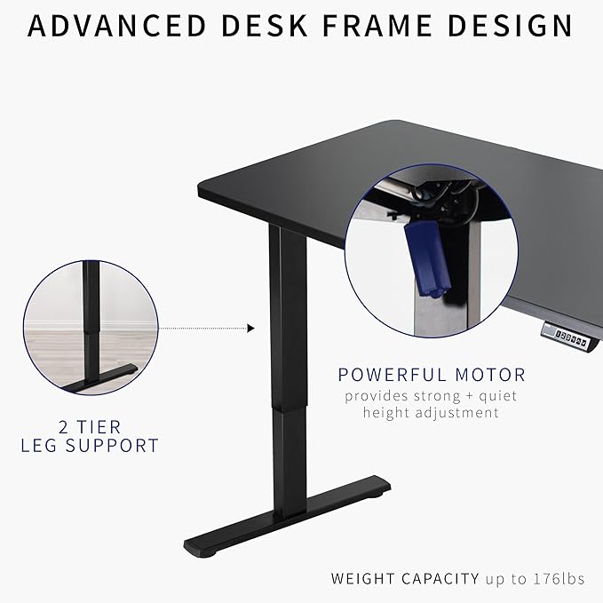 VIVO Electric 60 x 24 in Standing Desk, Memory Height Adjustment, 1B Series, One-Piece Black Top, Gray Frame, DESK-KIT-1G6B