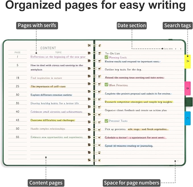 AHGXG Lined Spiral Notebook Journal for Women, 140 Pages Hardcover Leather Notebook College Ruled, A5 5.7" x 8.3", 100 GSM Thick Paper, Notebooks for School Work, Journals for Writing, Green