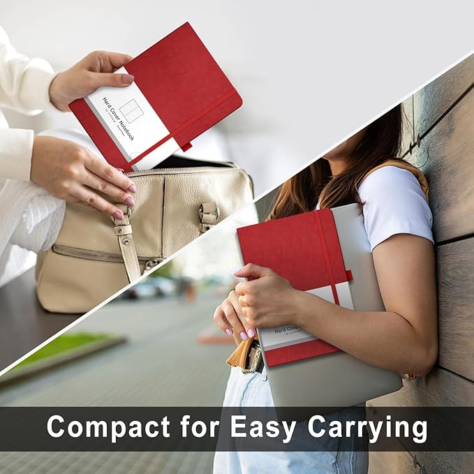 AHGXG Bullet Dotted Journal - 320 Numbered Pages Dot Grid Notebook A5 Thick Journal, 100gsm Thick Dotted Paper, Leather Hardcover,Inner Pocket, 5.75'' × 8.38'' - Red