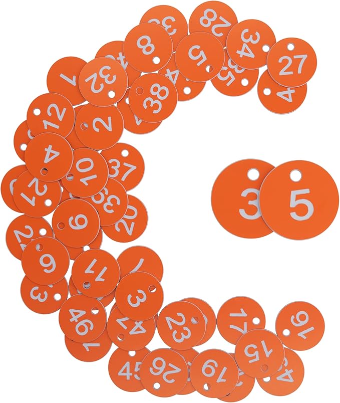 StayMax Plastic ID Number Tags Engraved Tags Key Tags Without Key Rings (1-50, Orange)
