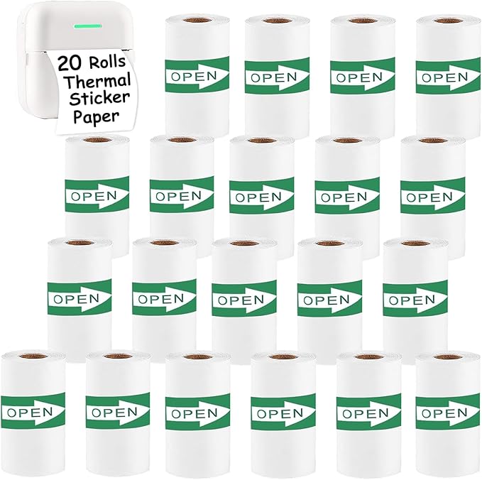 20 Rolls Self-Adhesive Thermal Paper, Glossy Thermal Printer Paper for Mini Portable Printer, 57 x 25mm, Thermal Labels for Most Pocket Printer