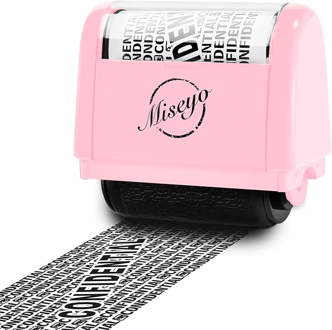 Miseyo Wide Roller Stamp Identity Theft Stamp 1.5 Inch Perfect for Privacy Protection,Anti-Theft Security Confidential Easy for Guard Personal Information Blockout - Pink