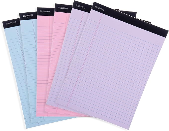 Mintra Office Legal Pads - ((BASIC PASTEL 6pk, 8.5in x 11in, WIDE RULED))