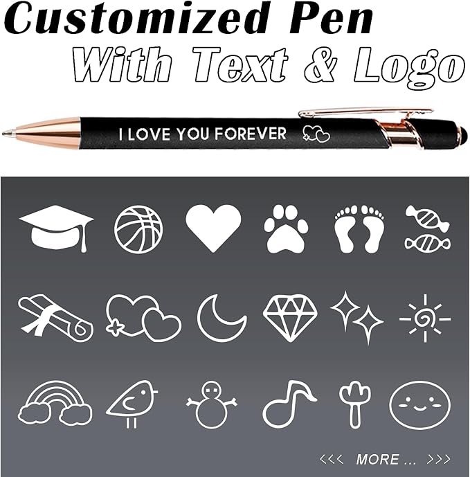 Custom Pens in Bulk with Multiple Colors Options,Engraved Double-Sided Personalized Pens with Design Text, Logo&Touch Stylus,Fine Point Smooth Writing, Ideal for Corporate, Students & Gifts