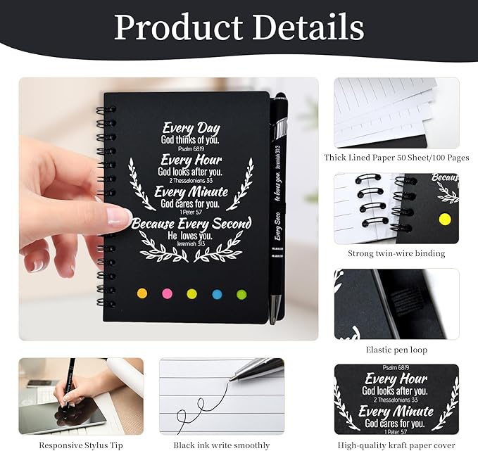 60 Pcs Bulk Christian Gifts Prayer Journal for Woman - 30 Set Religious Notepad with Christian Pen - Bible Notebook - Church Gifts for Mother's Day, Bible Study, and Family Devotions ( Black )