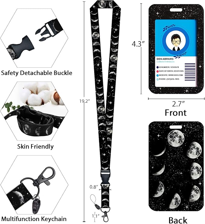 Moon Planet Teacher Lanyards for Id Badges and Keys, Retractable ID Badge Holder with Detachable Lanyard, Fashionable Badge Reel Heavy Duty with Carabiner Clip, Nurse Student Office Gifts