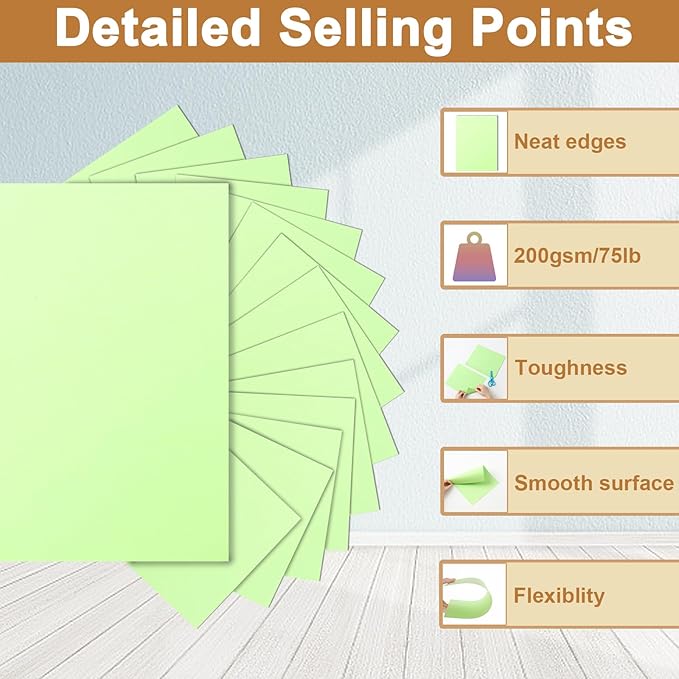 40 Sheets Light Green Cardstock 8.5 x 11 Craft Paper, 200gsm/75lb Heavyweight Certificate Paper Card Stock for DIY Cards Making, Business Cards, Wedding Invitations, Menus, School