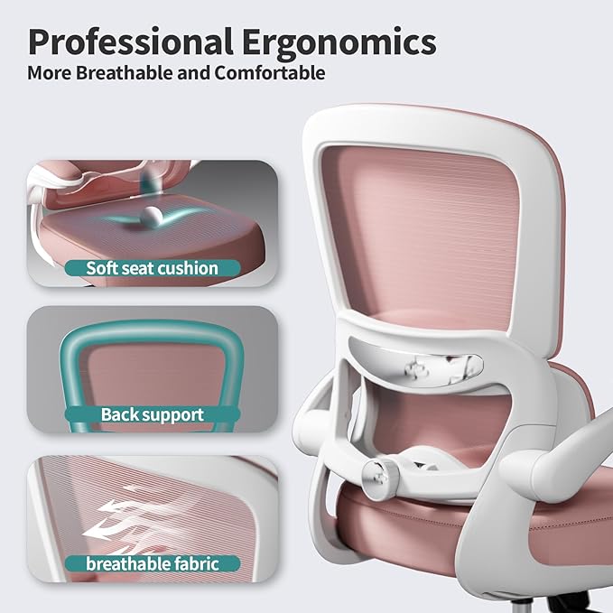TRALT Office Chair - Ergonomic Desk Chair with Adjustable Lumbar Support, Mesh Computer Chair, Executive Chairs for Home Office Comfortable Lumbar Support (Pink)