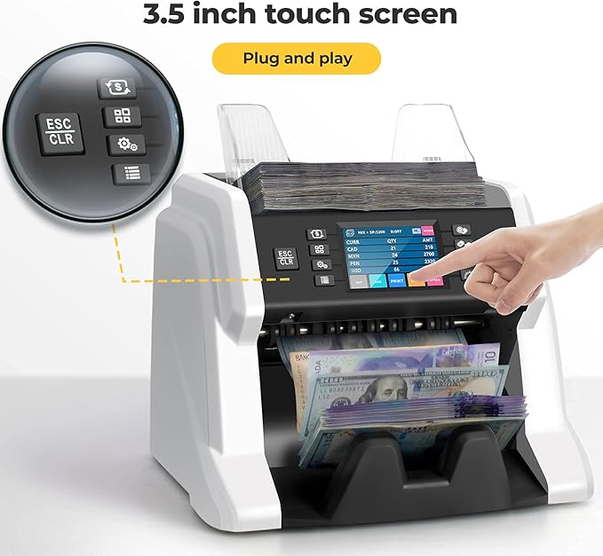 RIBAO BC-55 Premium Bank Grade Money Counter Machine Multi Currency Mixed Denomination Bill Cash Value Counter 2 CIS/UV/MG/MT/IR Serial Number Recording FCC Approved