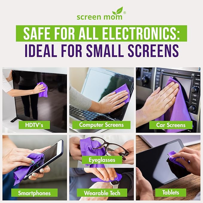 Screen Cleaner Spray and Microfiber Cloths 3-Pack (3x1oz) by Screen Mom-Screen Cleaner Spray and Wipe for TV, Computer, Phone, iPad, Car Screen Cleaning Kit Electronic Cleaner Spray