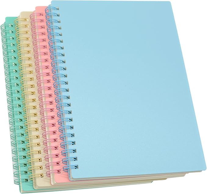 Yansanido Spiral Notebook, 4 Pcs 8.3 Inch x 5.9 Inch A5 Thick Plastic Hardcover 7mm College Ruled 4 Color 80 Sheets -160 Pages Journals for Study and Notes (4)