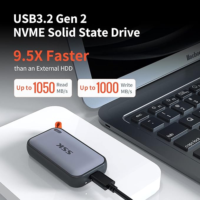 SSK 4TB SSD External Hard Drive – Up to 1050MB/s Portable Solid State Drive USB 3.2 Gen2, USB-A & USB-C, 4K ProRes HDR for iPhone 15/16 Pro, Mac, Windows, Android OTG, Tablets
