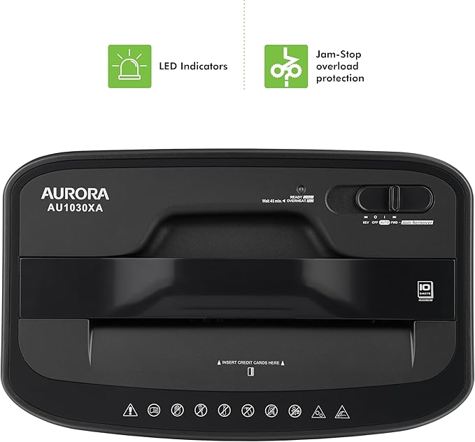 Aurora AU1030XA 10-Sheet Crosscut Paper/Credit Card Shredder with 4.4-Gallon Wastebasket