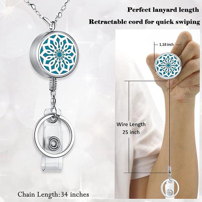 Retractable ID Badge Holder Retractable Lanyards for ID Badges Keys Women Teacher Lanyard Necklace Cute Nurse Badge Reel Diffuser Office Work Jewelry Silver Badge Lanyards for Women Flower